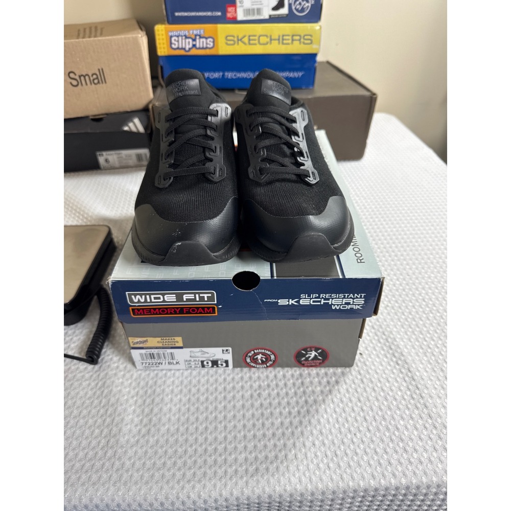 Skechers Sneakers Womens 9.5 77222W Wide Fit Black Slip Resistant Work EUC